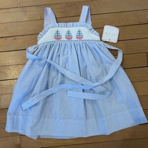 Toddler 24m Petit Bebe Blue Striped Kids Dress with Sailboat Design